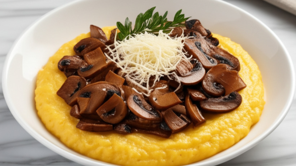 Polenta con formaggio e funghi porcini