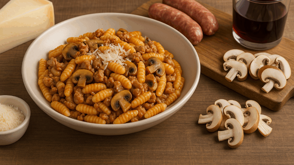 Malloreddus funghi e salsiccia