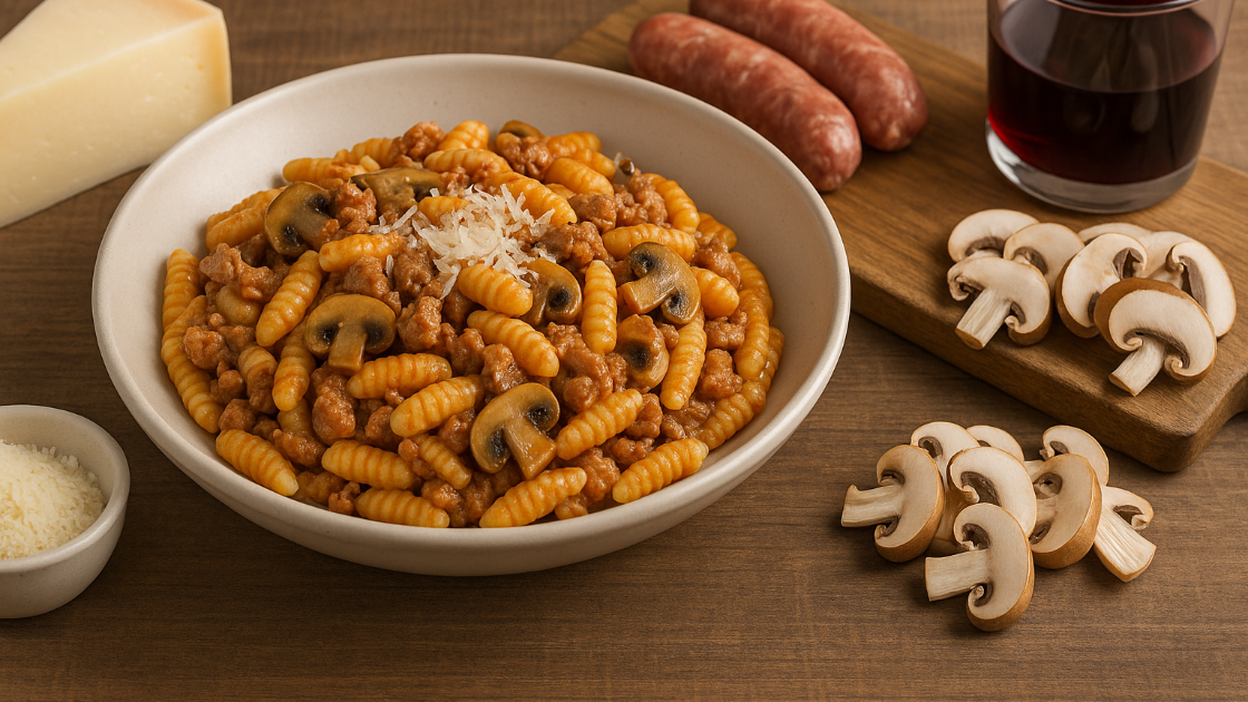 Malloreddus funghi e salsiccia
