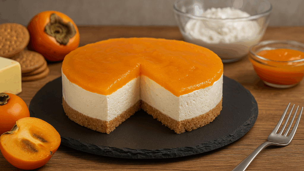 Cheesecake senza cottura con salsa di cachi