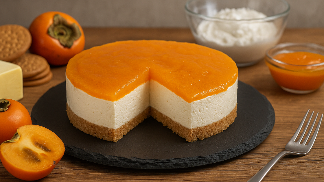 Cheesecake senza cottura con salsa di cachi
