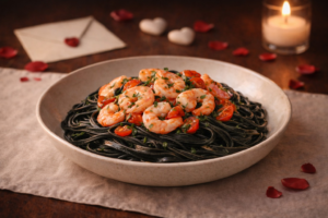 Tagliolini al nero di seppia con gamberi