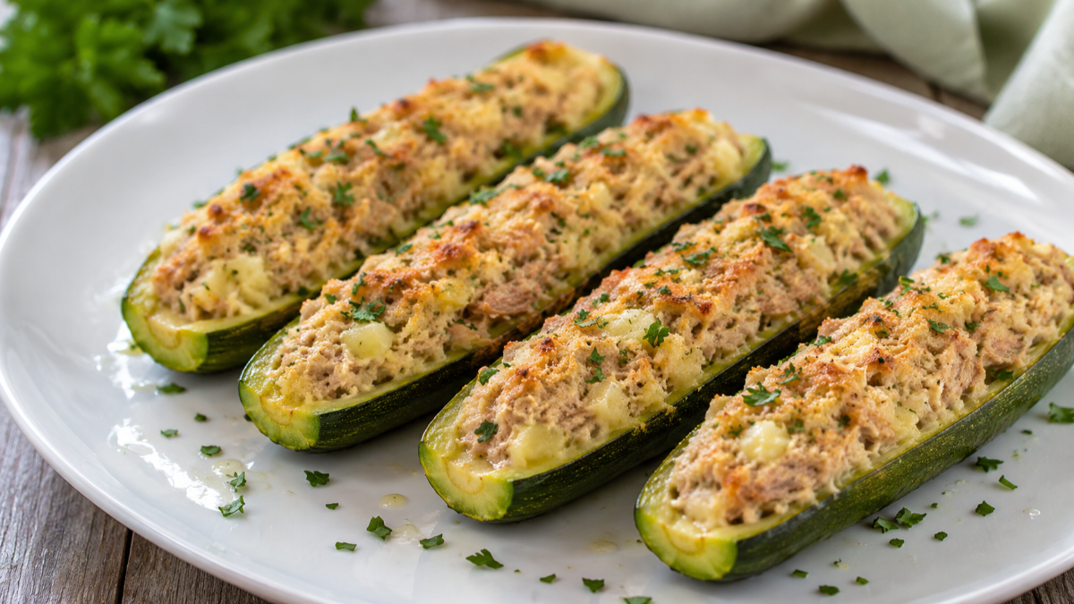 Zucchine ripiene di tonno e patate al vapore