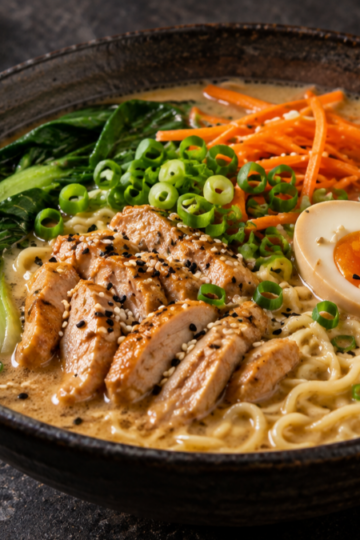 Ramen cremoso al miso con pollo e uovo