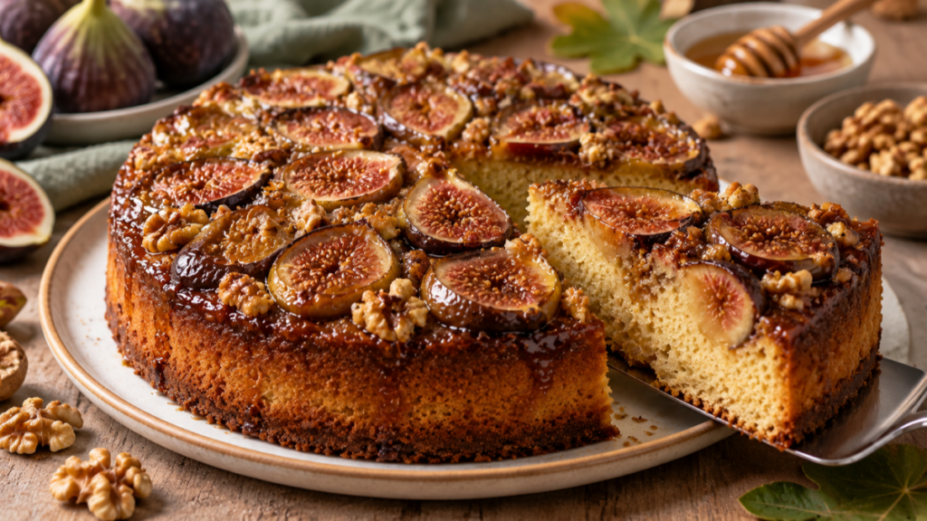 Torta rovesciata fichi, miele e noci
