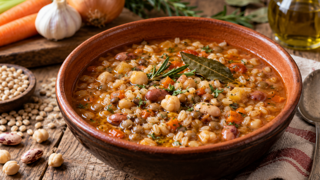Imbrecciata umbra di legumi e cereali