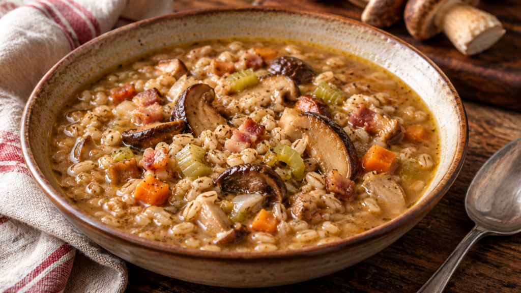 Zuppa di farro e funghi porcini